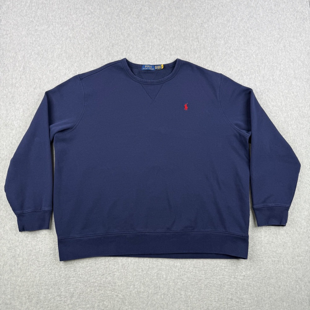 Polo Ralph Lauren Sweatshirt Mens XXL Navy Blue Fleece Crewneck Red Pony Logo